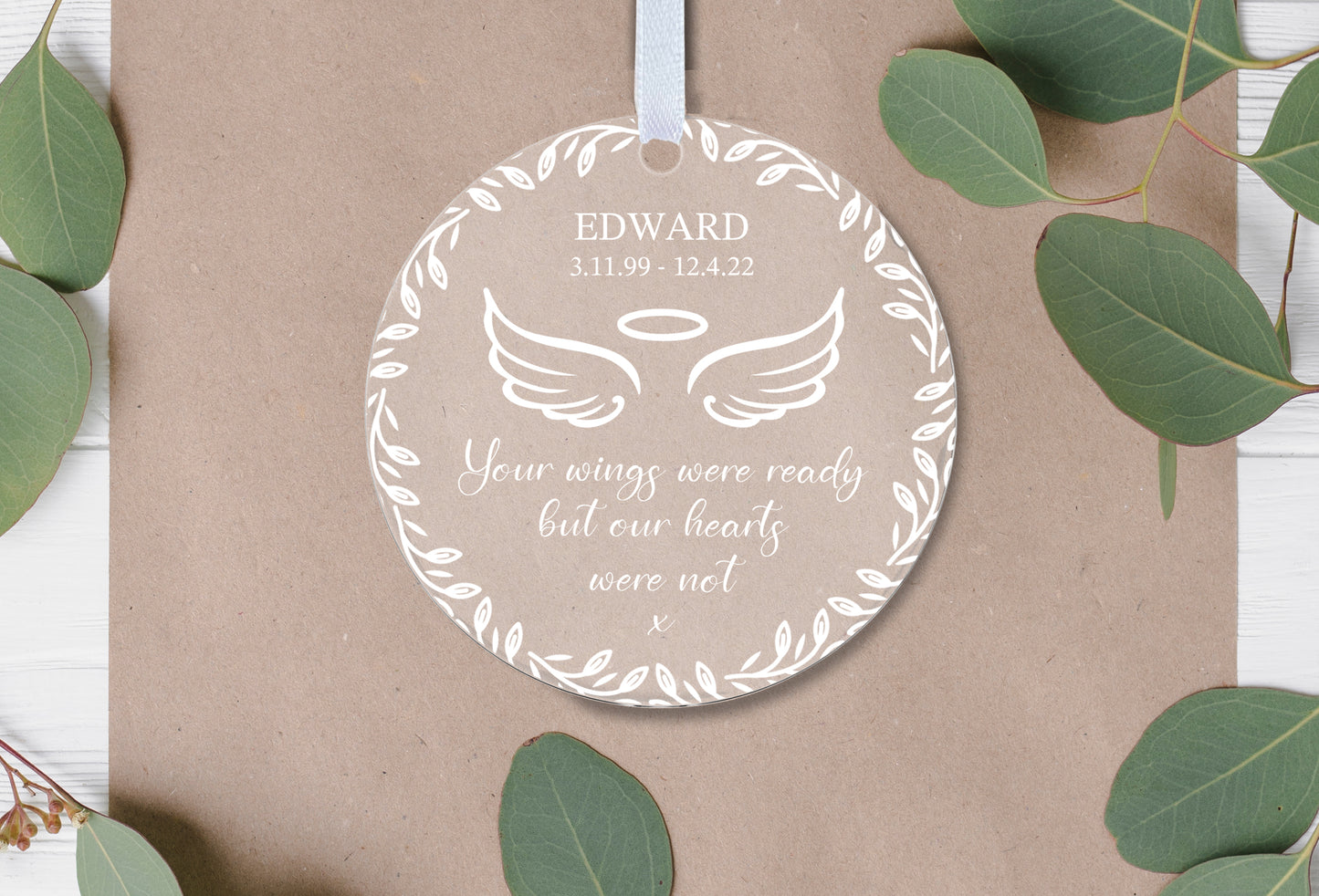 Angel Wings Illustration Memorial Gift Boxed Personalised Bauble Decoration Ornament