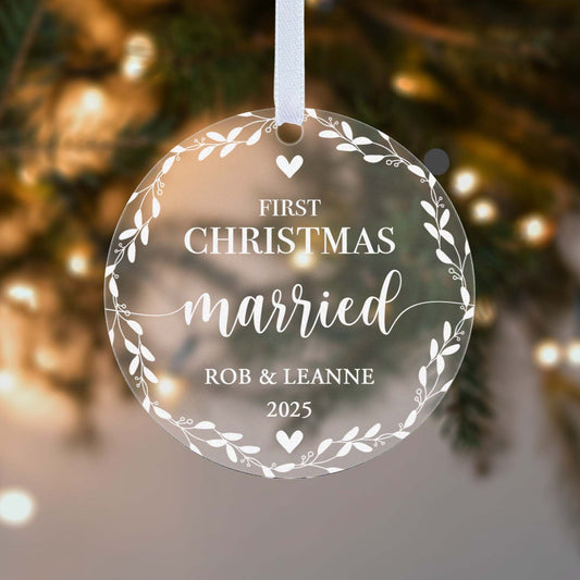 Couple First Christmas Married Floral Gift Boxed Personalised Xmas Bauble Tree Decoration