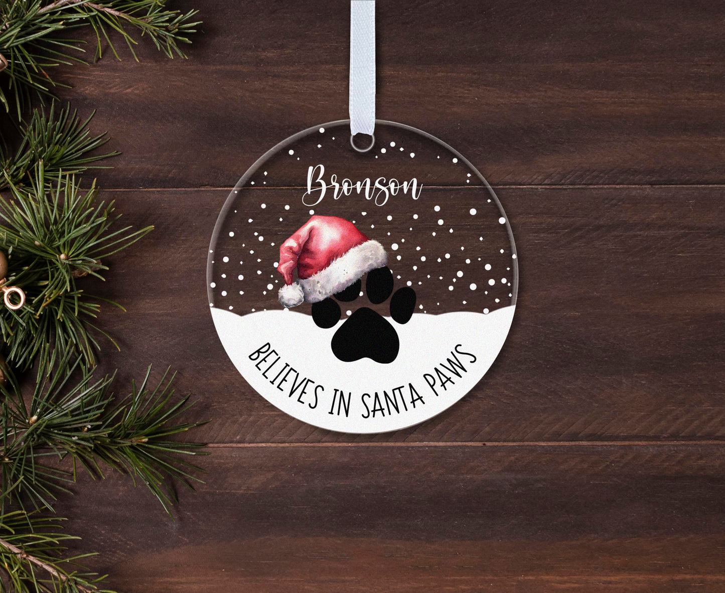 Pet Paw Print Santa Hat Illustrated Christmas Gift Boxed Personalised Xmas Bauble Tree Decoration
