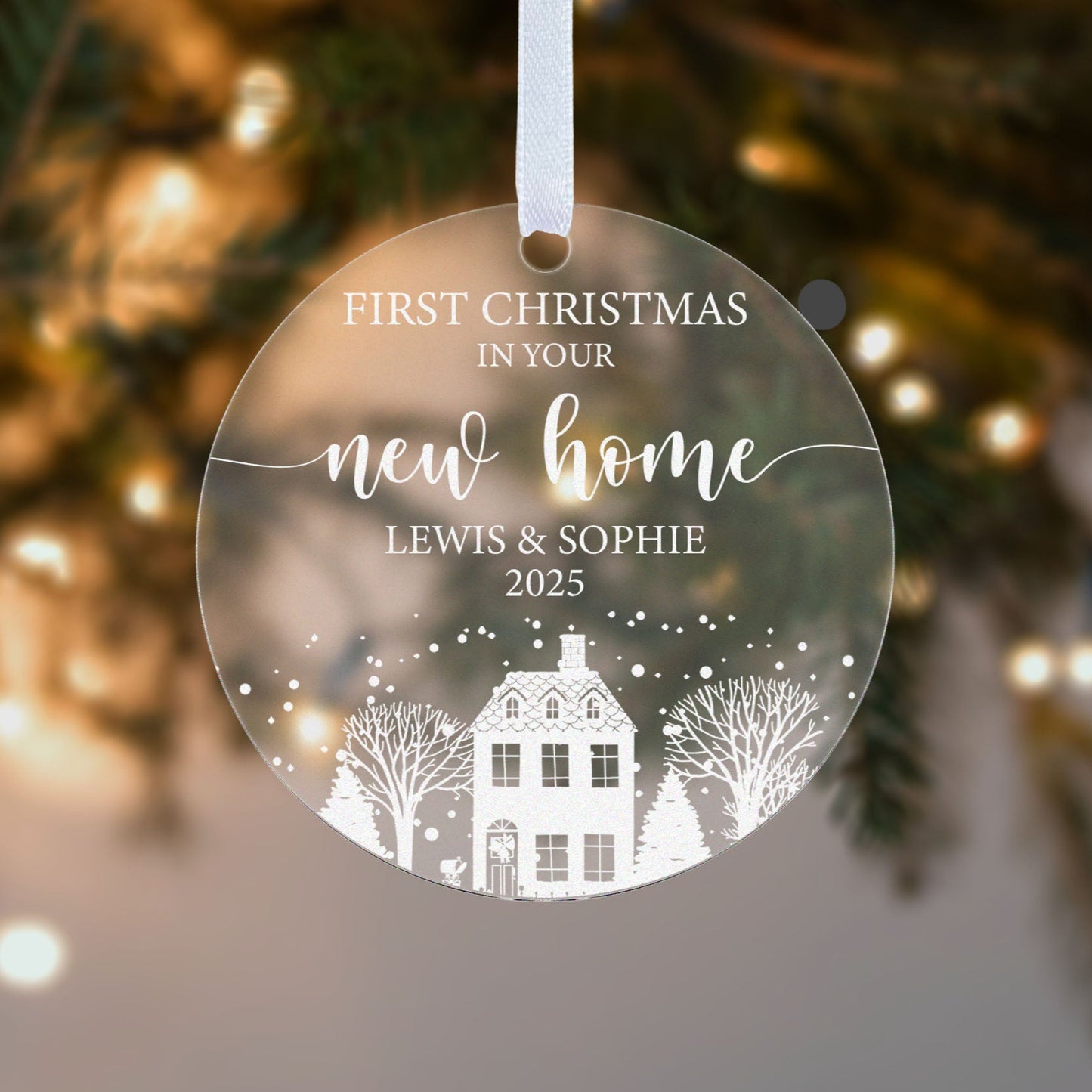 Our First Christmas In Our New Home 2025 Snow Illustrated Gift Boxed Personalised Xmas Bauble Tree Decoration