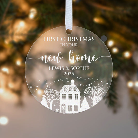 Our First Christmas In Our New Home 2025 Snow Illustrated Gift Boxed Personalised Xmas Bauble Tree Decoration