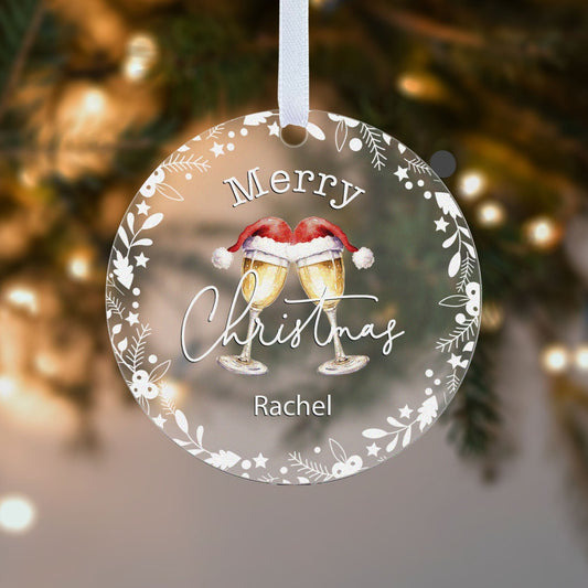 White Wine Bottle Illustrated Gift Tag Boxed Personalised Christmas Bauble Tree Decoration