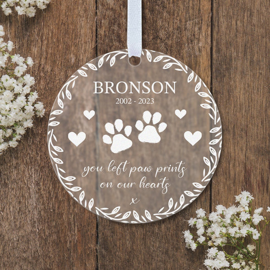 Pet Paw Prints on our Hearts Memorial Loss Gift Boxed Personalised Bauble Tree Decoration