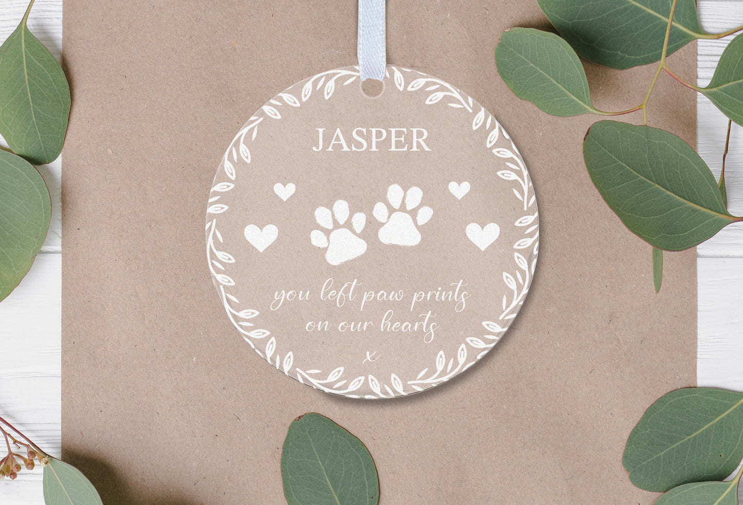 Pet Paw Prints on our Hearts Memorial Gift Boxed Personalised Bauble Tree Decoration