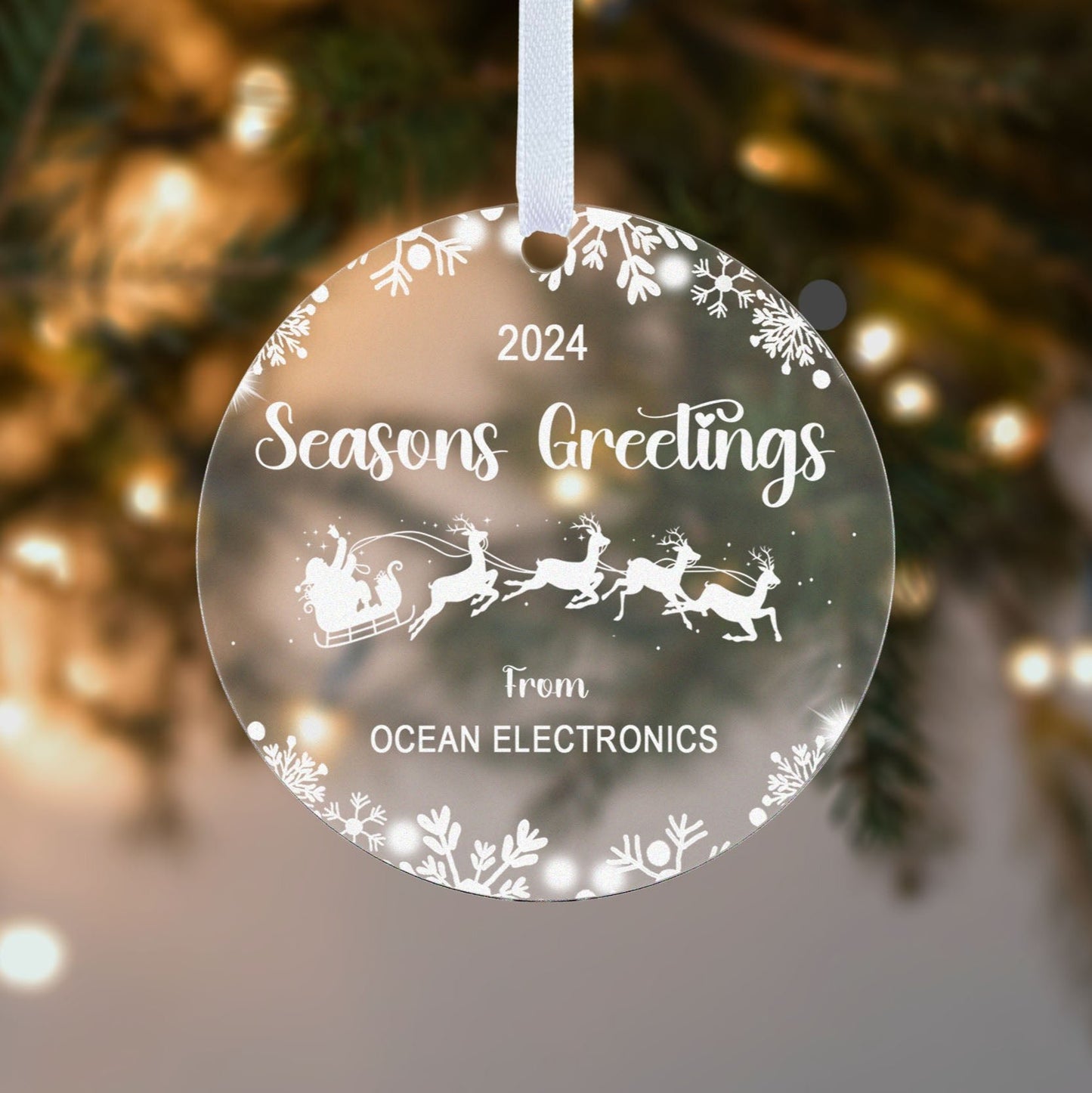 Personalised Corporate Seasons Greetings Decoration Bauble Ornament Gift Boxed