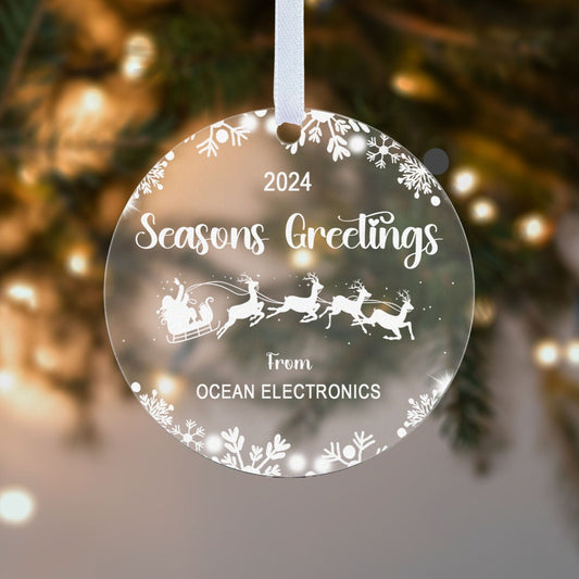 Personalised Business Name Seasons Greetings 2025 Decoration Bauble Ornament Gift Boxed