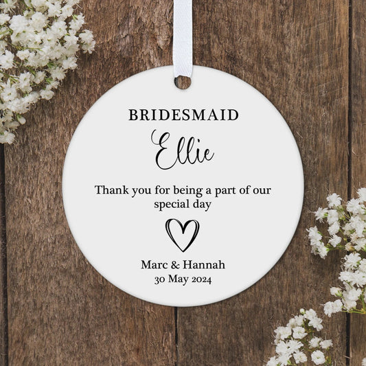 Personalised Bridesmaid Thank You Gift Maid Of Honour Flower Girl Keepsake Mother Of The Bride Hanging Decoration Ornament Plaque Tag