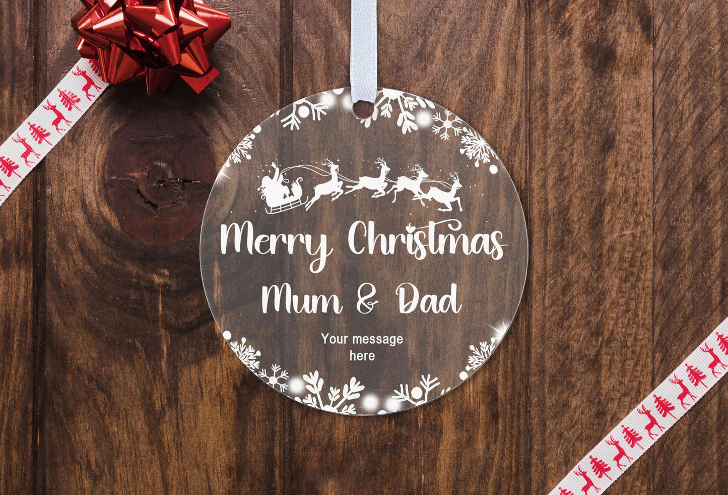 Mum Dad Mummy Daddy Step Mum Step Dad Parents Couple Christmas 2024 Snow Gift Boxed Personalised Xmas Bauble Tree Decoration