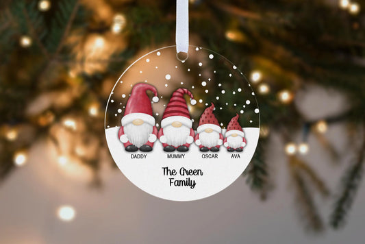 Gonk Gnome Family Christmas Bauble Personalised Tree Decoration Keepsake Ornament Gift