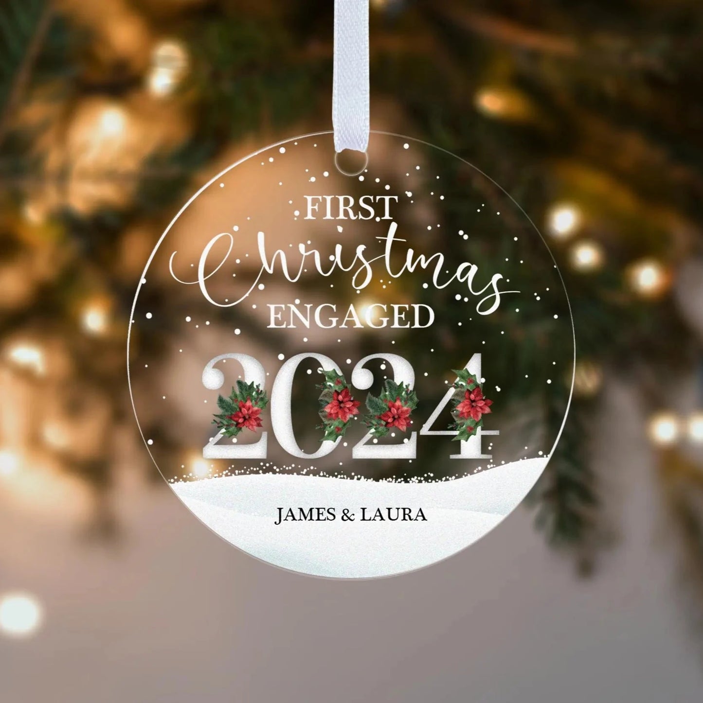 Couple First Christmas 2025 Engaged Heart Gift Boxed Personalised Xmas Bauble Tree Decoration