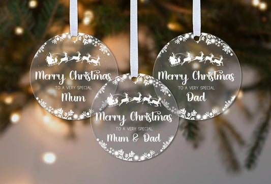 Mum Dad Mummy Daddy Step Mum Step Dad Parents Couple Christmas 2024 Snow Gift Boxed Xmas Bauble Tree Decoration