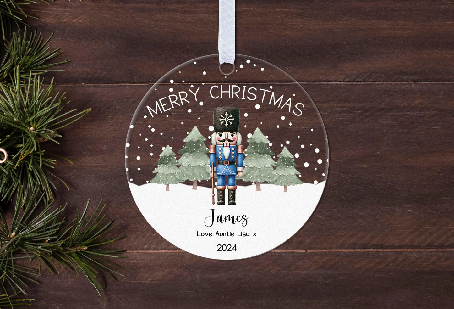Nutcracker Illustrated Children Name Gift Boxed Personalised Xmas Bauble Tree Decoration