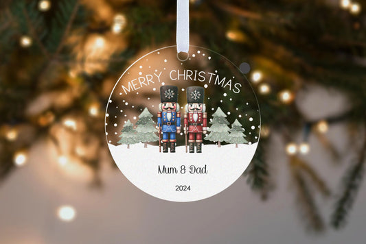 Nutcracker Couple Mum Dad Mummy Daddy Christmas Bauble Personalised Tree Decoration Keepsake Ornament Gift