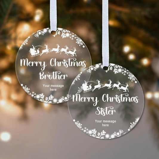 Brother Sister Christmas 2025 Snow Gift Boxed Personalised Xmas Bauble Tree Decoration