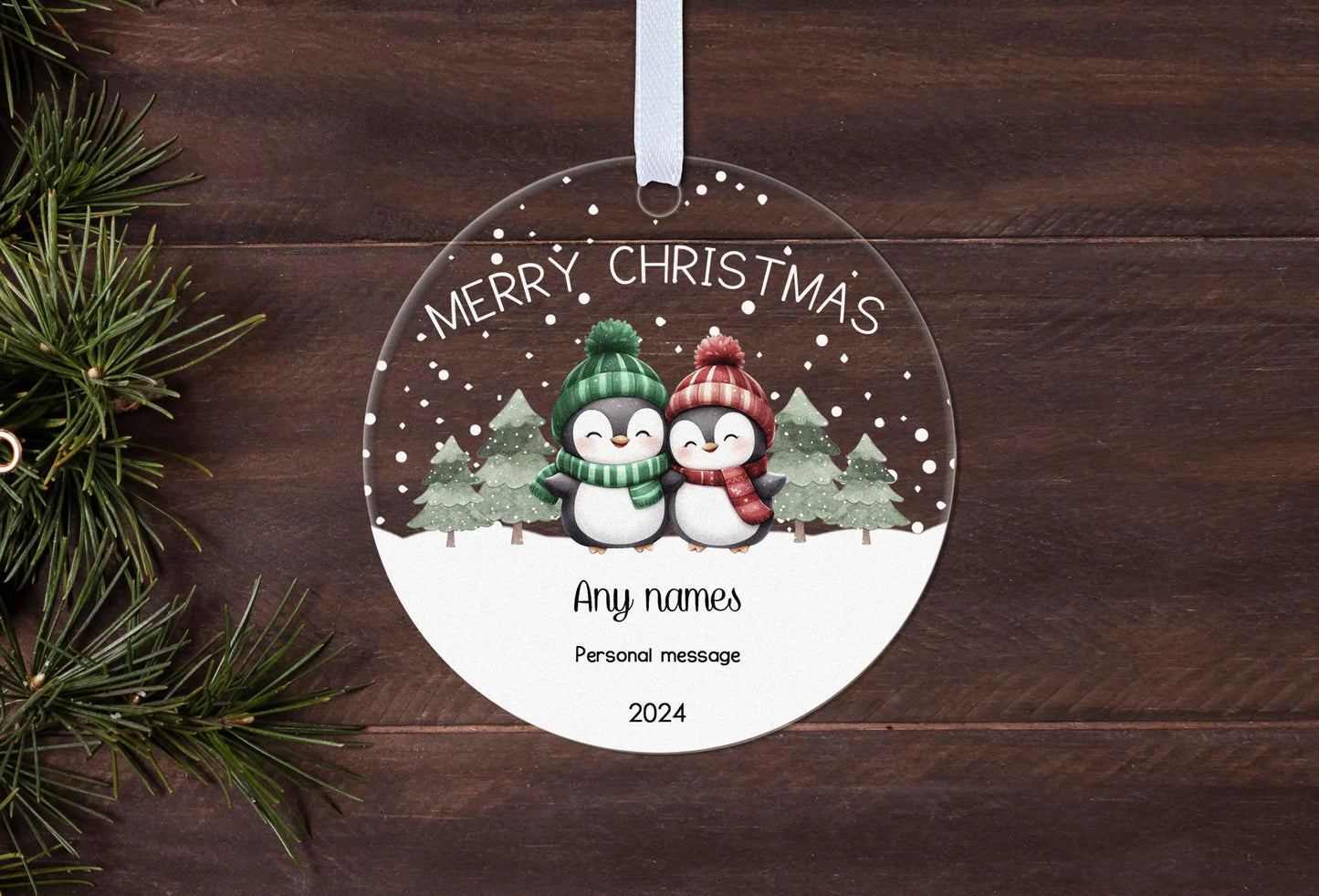 Penguin Couple Auntie Uncle Christmas Bauble Personalised Tree Decoration Keepsake Ornament Gift
