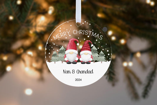 Gonk Gnome Couple Nan Grandad Grandma Grandpa Christmas Bauble Personalised Tree Decoration Keepsake Ornament Gift
