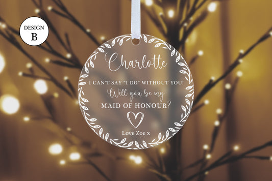 Personalised Will You Be My Bridesmaid Gift Maid Of Honour Proposal Flower Girl Keepsake Hanging Decoration Ornament Plaque Tag
