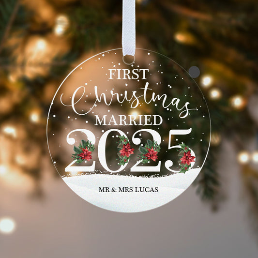 Couple First Christmas Married 2025 Snow Gift Boxed Personalised Xmas Bauble Tree Decoration