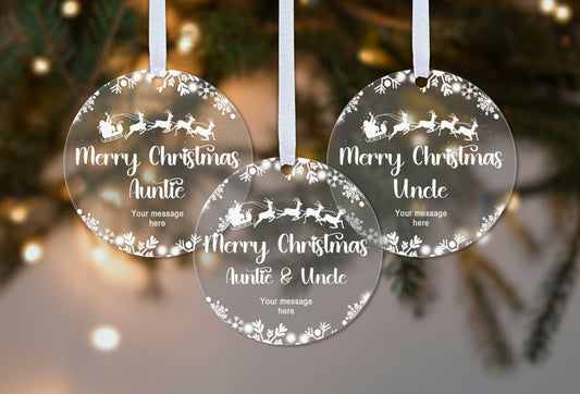 Auntie Uncle Christmas 2025 Snow Gift Boxed Personalised Xmas Bauble Tree Decoration