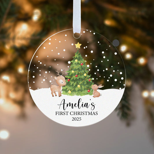 Babies First Christmas Deer 2025 Illustration Gift Boxed Personalised Xmas Bauble Tree Decoration