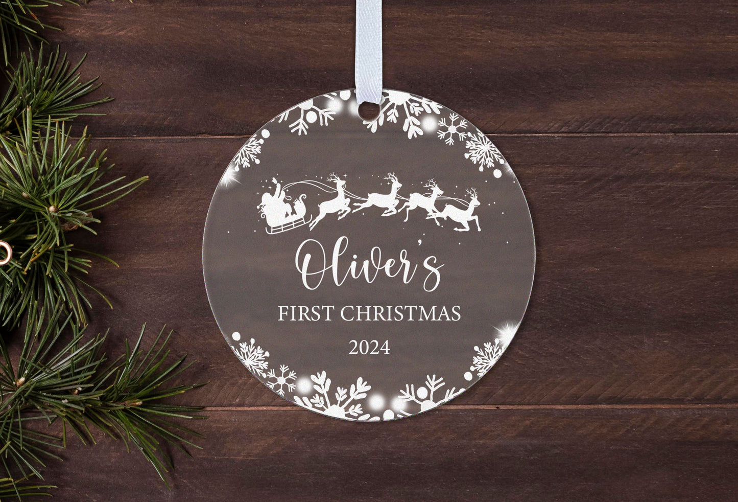 Babies First Christmas Santa & Snow Gift Boxed Personalised Xmas Bauble Tree Decoration