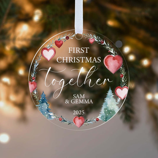 Couple First Christmas Together Heart Floral Gift Boxed Personalised Xmas Bauble Tree Decoration