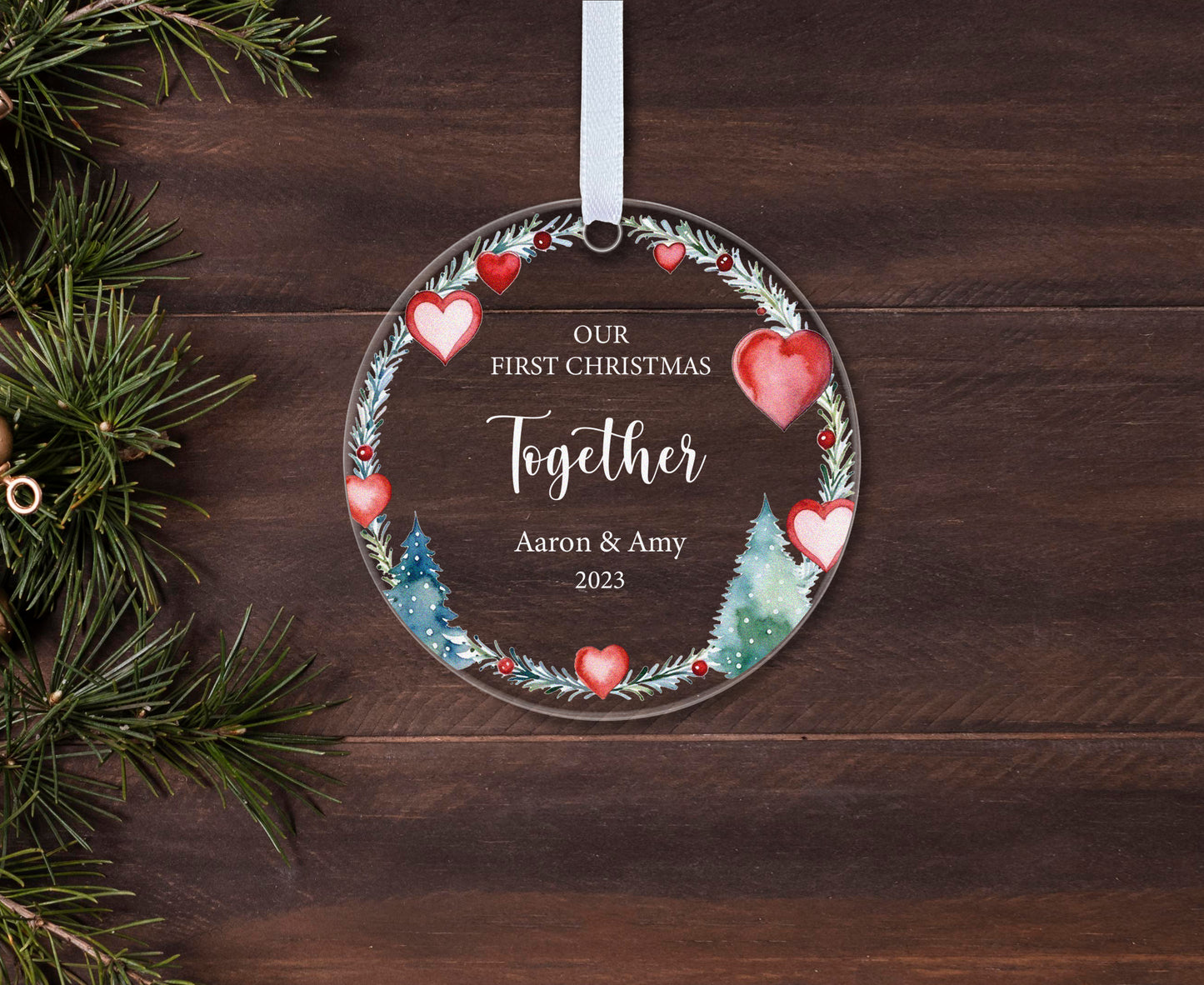 Couple First Christmas Together Heart Floral Gift Boxed Personalised Xmas Bauble Tree Decoration