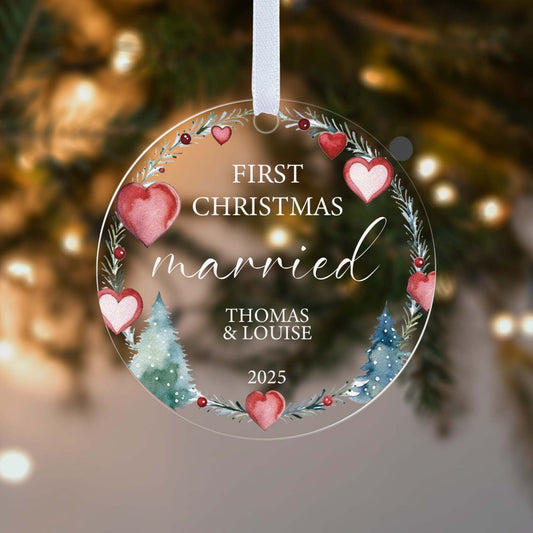 Couple First Christmas Married 2025 Heart Floral Gift Boxed Personalised Xmas Bauble Tree Decoration