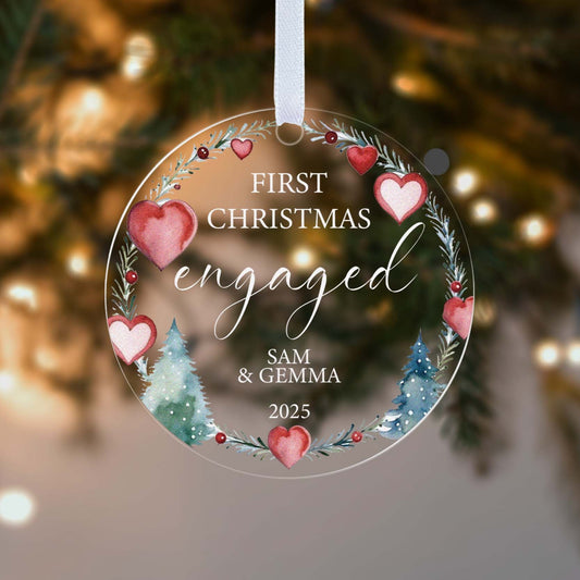 Couple First Christmas Engaged 2025 Heart Floral Gift Boxed Personalised Xmas Bauble Tree Decoration