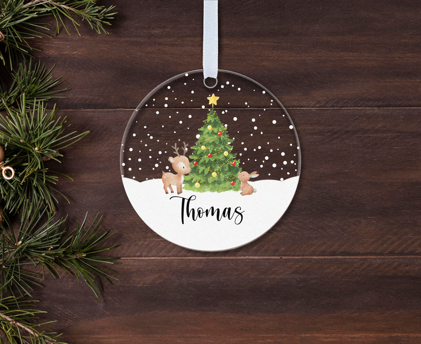 Children Name Christmas Tree Ilustrated Gift Boxed Personalised Xmas Bauble Tree Decoration