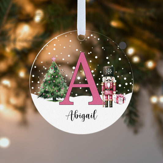 Children Name Initial Illustration Christmas Gift Boxed Personalised Xmas Bauble Tree Decoration