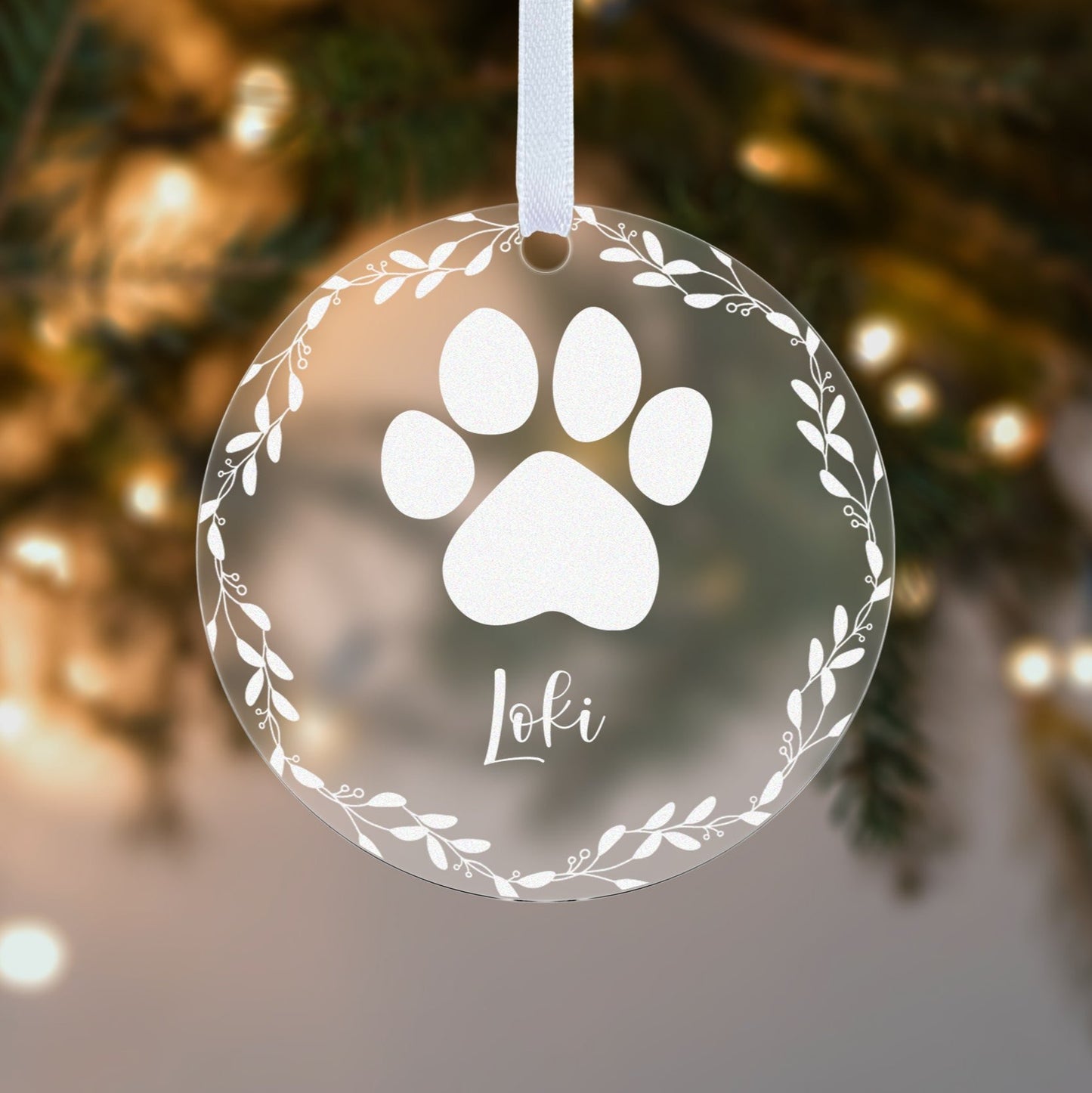 Pet Paw Print Christmas Floral Gift Boxed Personalised Pet Name Xmas Bauble Tree Decoration