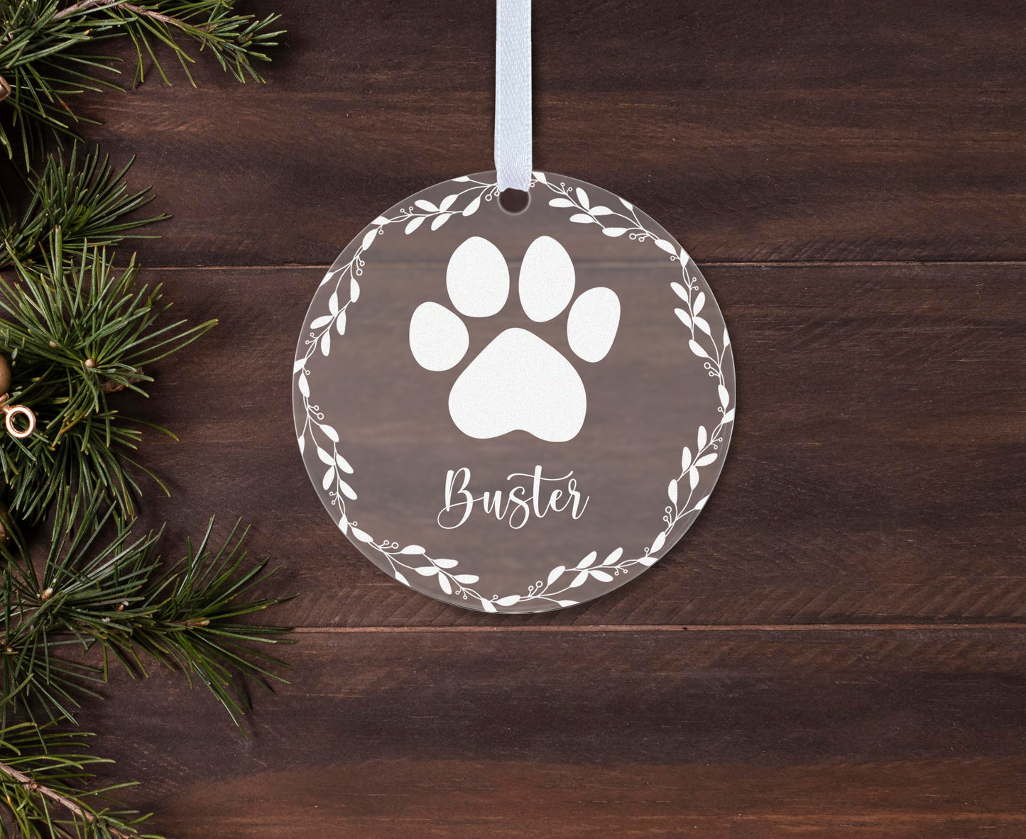 Pet Paw Print Christmas Floral Gift Boxed Personalised Pet Name Xmas Bauble Tree Decoration