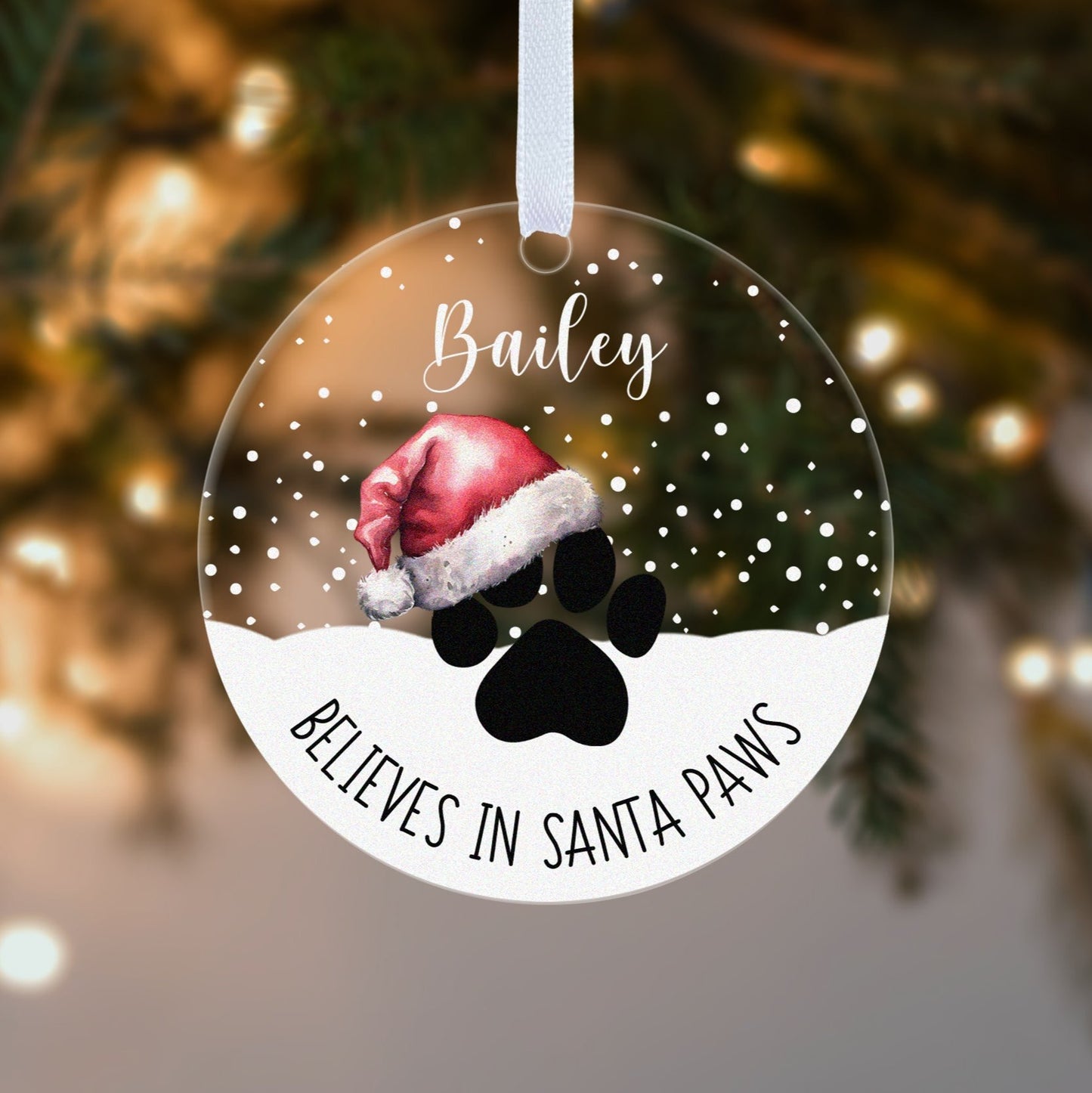 Pet Paw Print Santa Hat Illustrated Christmas Gift Boxed Personalised Xmas Bauble Tree Decoration