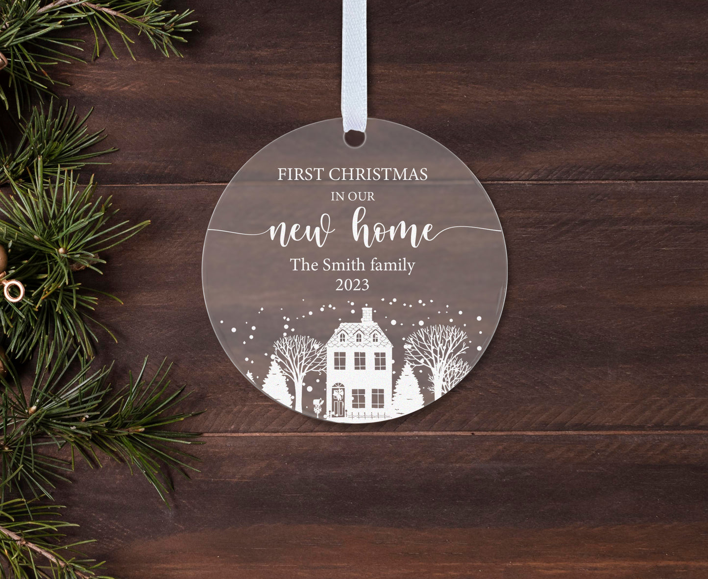 Our First Christmas In Our New Home Snow Illustrated Gift Boxed Personalised Xmas Bauble Tree Decoration