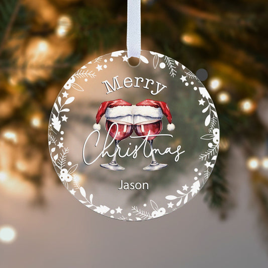 Red Wine Bottle & Name Gift Tag Boxed Personalised Christmas Bauble Tree Decoration