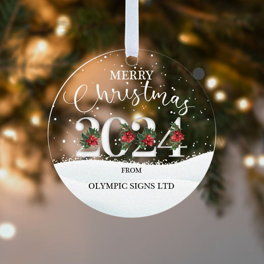 Personalised Corporate Merry Christmas 2024 Decoration Bauble Ornament Gift Boxed