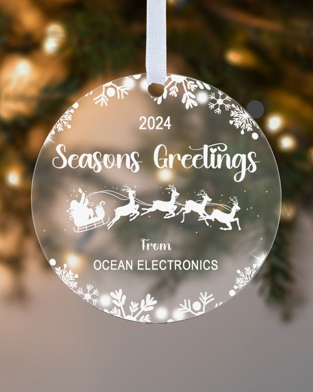 Personalised Corporate Seasons Greetings Decoration Bauble Ornament Gift Boxed