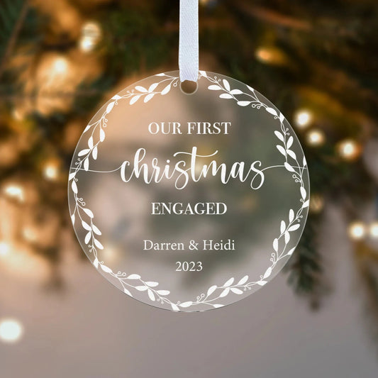 Couple First Christmas Floral Engaged Gift Boxed Personalised Xmas Bauble Tree Decoration