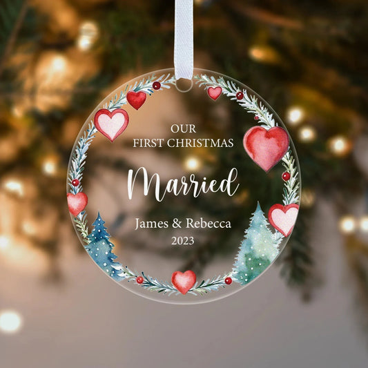 Couple First Christmas Married Heart Floral Gift Boxed Personalised Xmas Bauble Tree Decoration