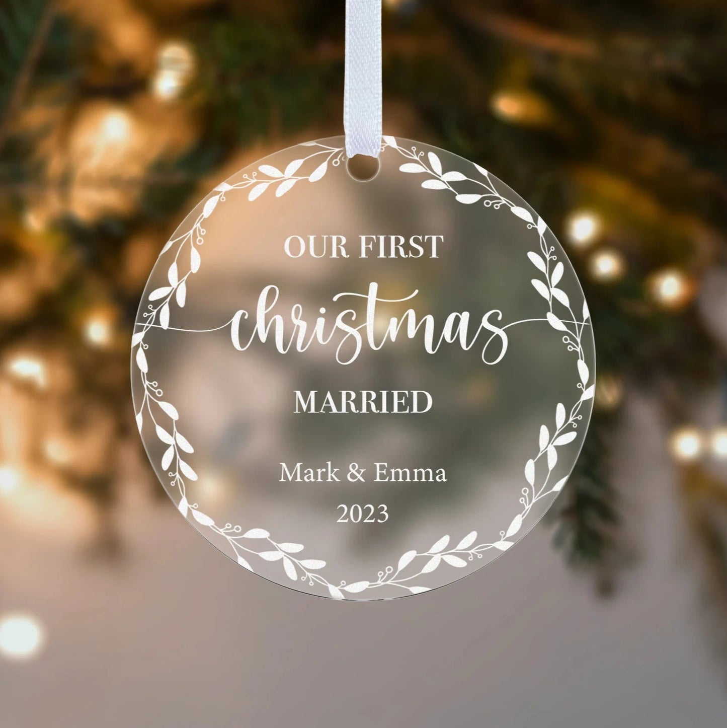 Couple First Christmas Married Floral Gift Boxed Personalised Xmas Bauble Tree Decoration