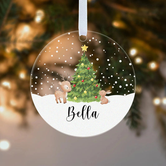 Children Name Christmas Tree Ilustrated Gift Boxed Personalised Xmas Bauble Tree Decoration