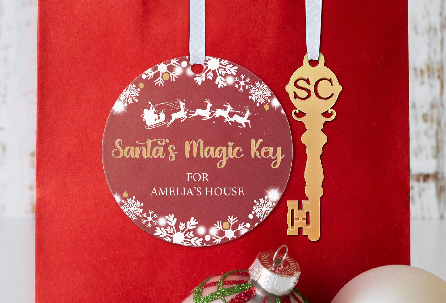 Father Christmas Magic Door Key Gift Boxed Personalised Xmas Bauble Tree Decoration