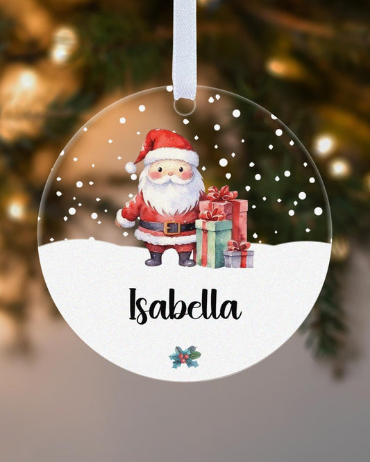 Children Name Santa Illustrated Gift Boxed Personalised Xmas Bauble Tree Decoration