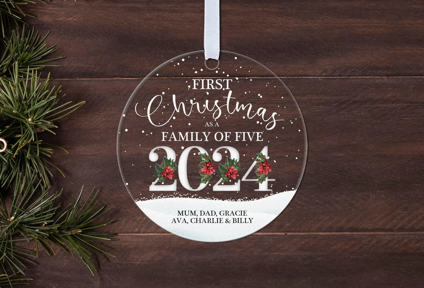 First Christmas as Family of Three Four Five Six 2024 Gift Boxed Personalised Christmas Bauble Tree Decoration