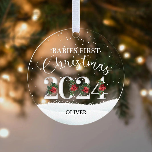 Babies First Christmas 2024 Snow Gift Boxed Personalised Xmas Bauble Tree Decoration