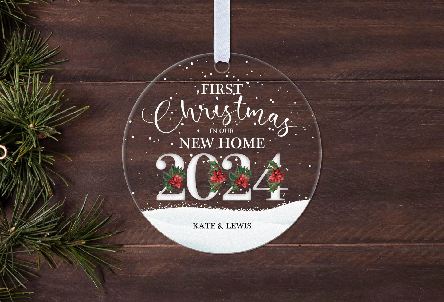 First Christmas In Our New Home Snow Illustrated Gift Boxed Personalised Xmas Bauble Tree Decoration