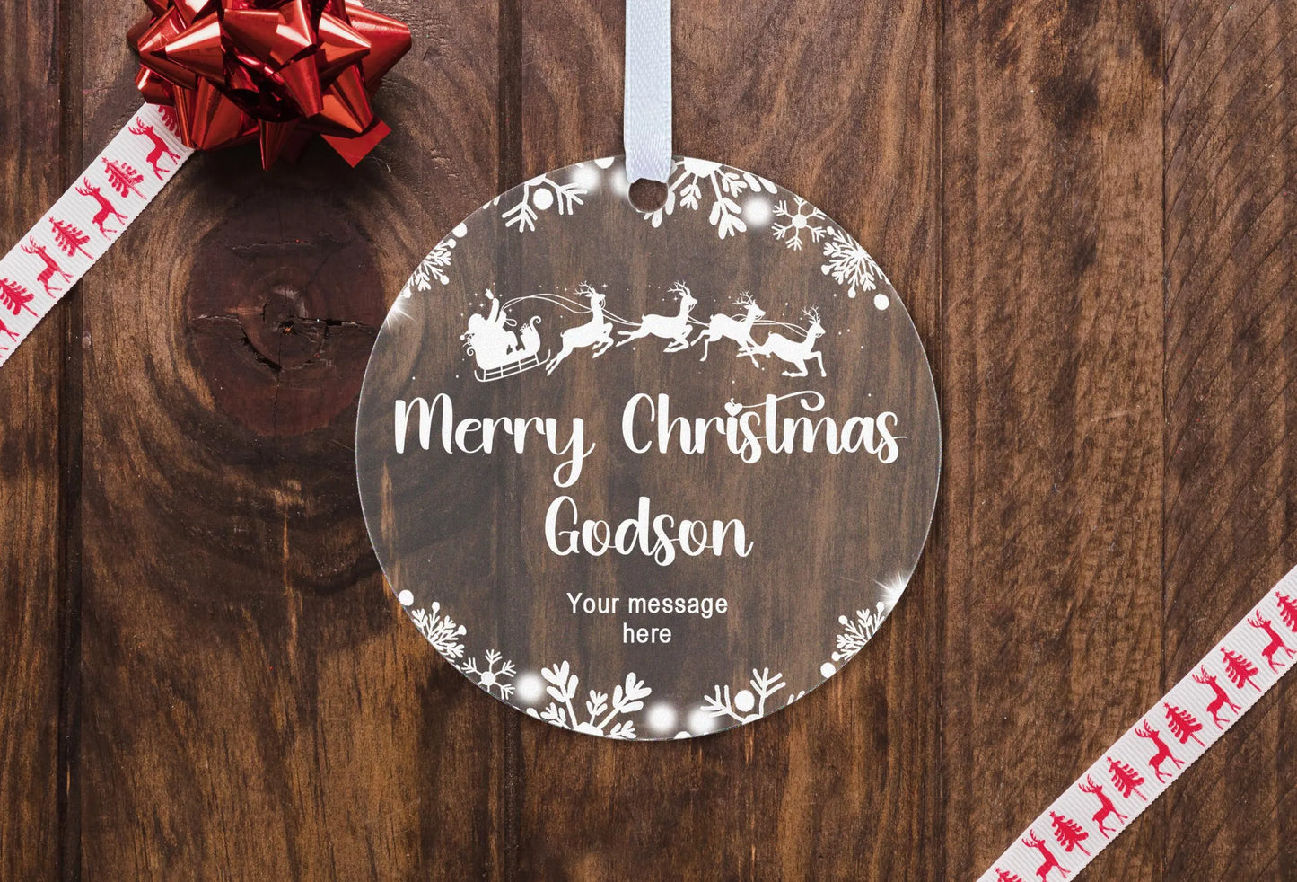 Godson Goddaughter Christmas 2024 Snow Gift Boxed Personalised Xmas Bauble Tree Decoration