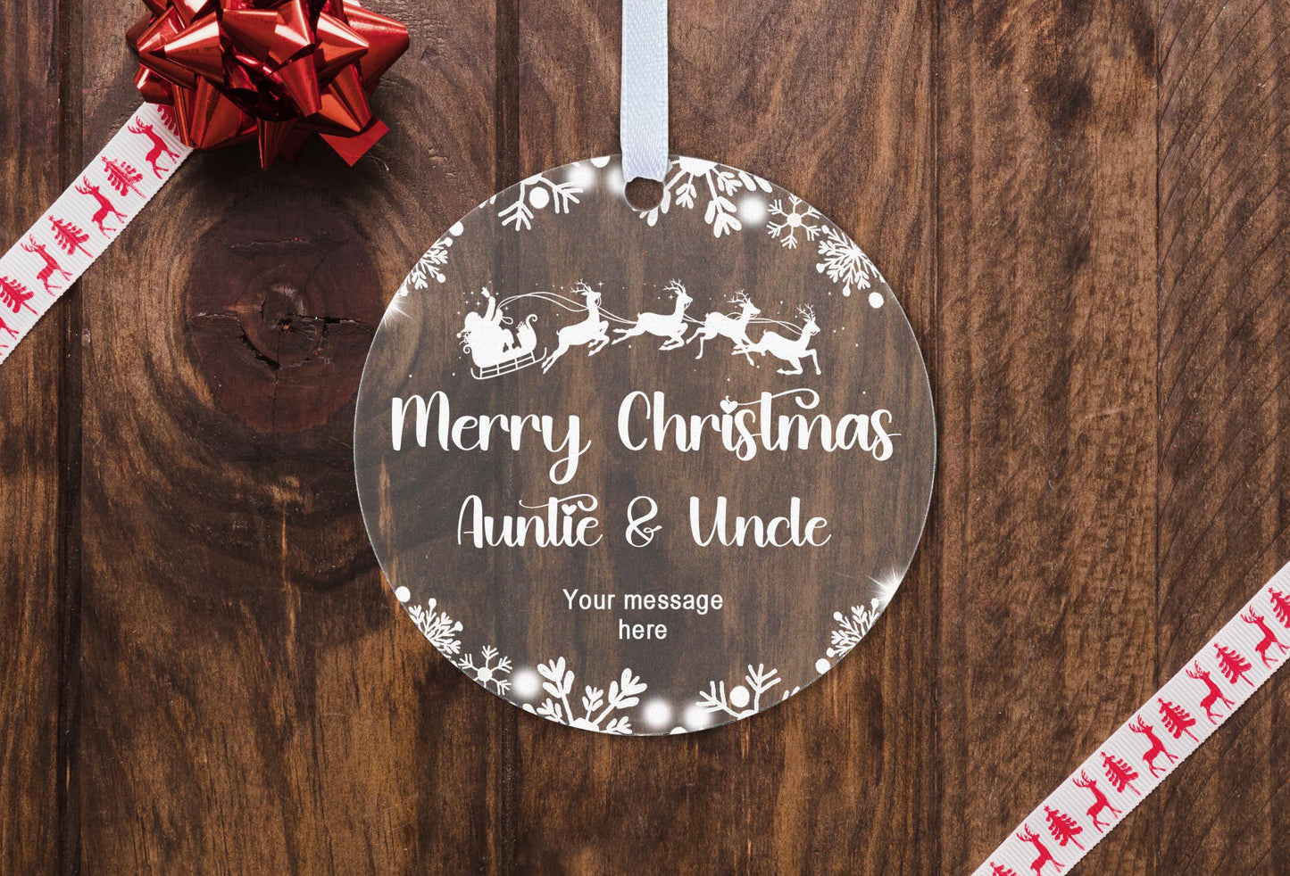 Auntie Uncle Christmas 2024 Snow Gift Boxed Personalised Xmas Bauble Tree Decoration