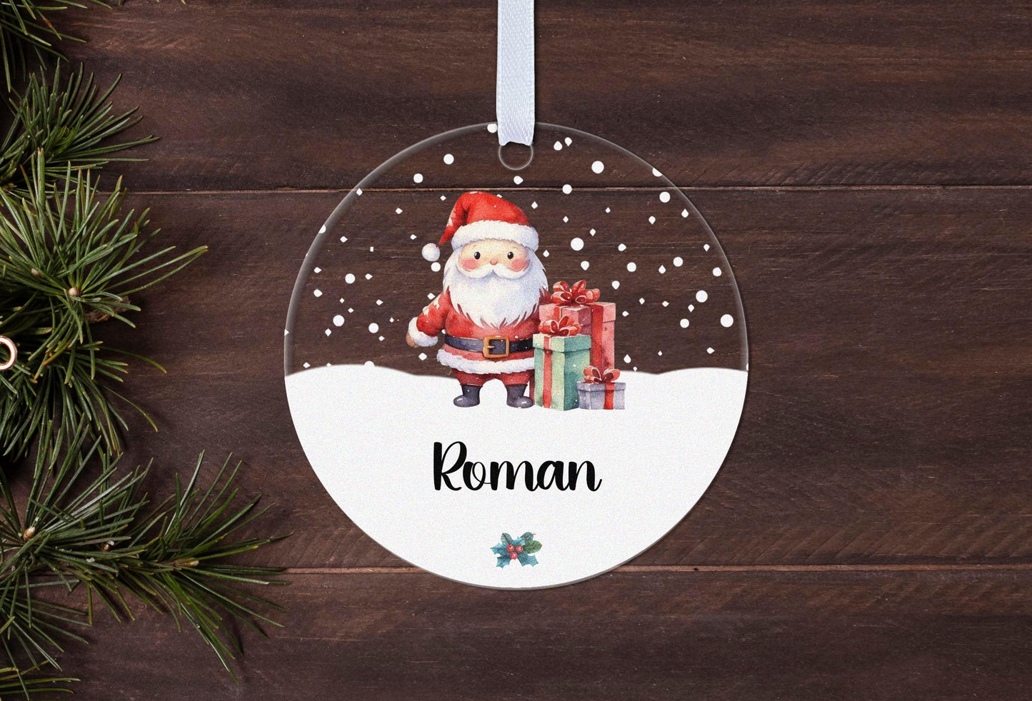 Children Name Santa Illustrated Gift Boxed Personalised Xmas Bauble Tree Decoration